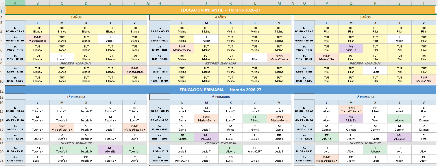 Generador de horarios del colegio – vista previa